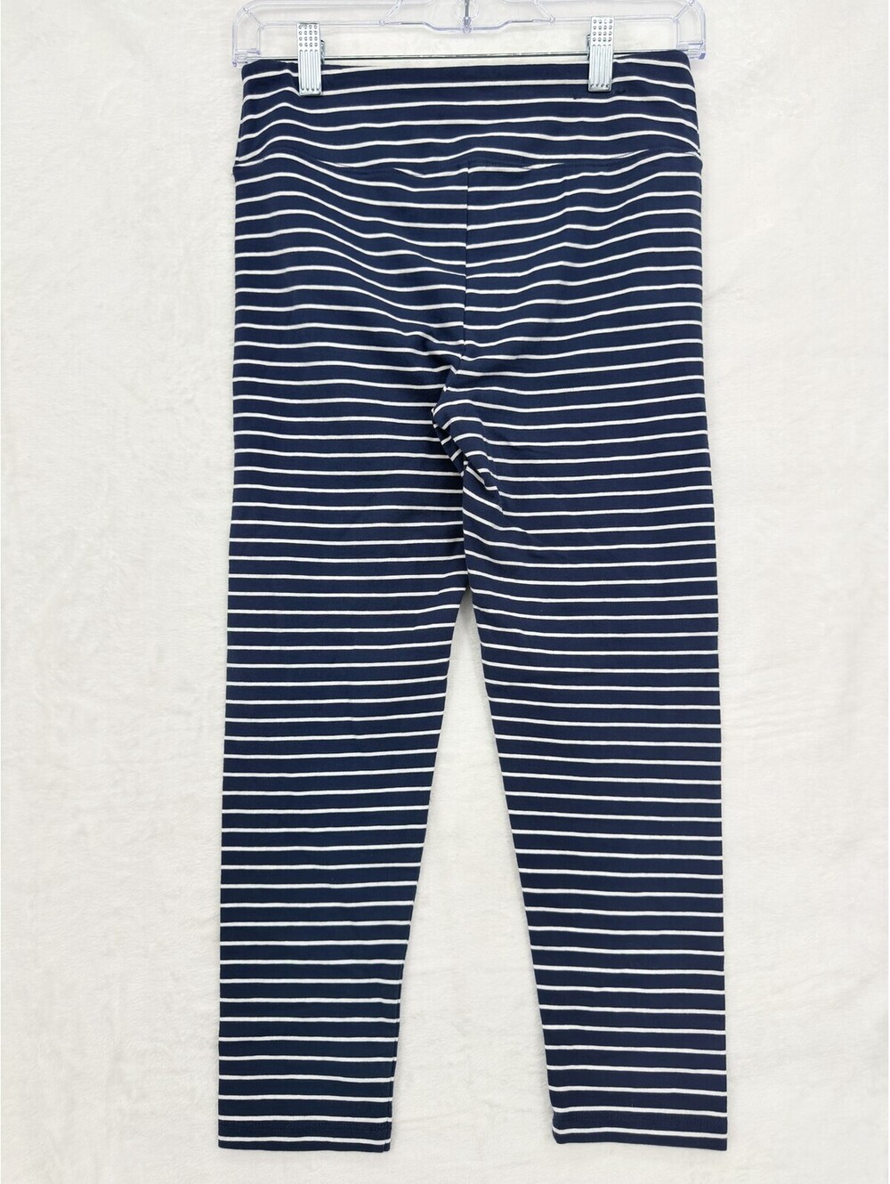 J Crew Cropped Leggings Small Womens Navy White Stripe Cotton Blend Knit